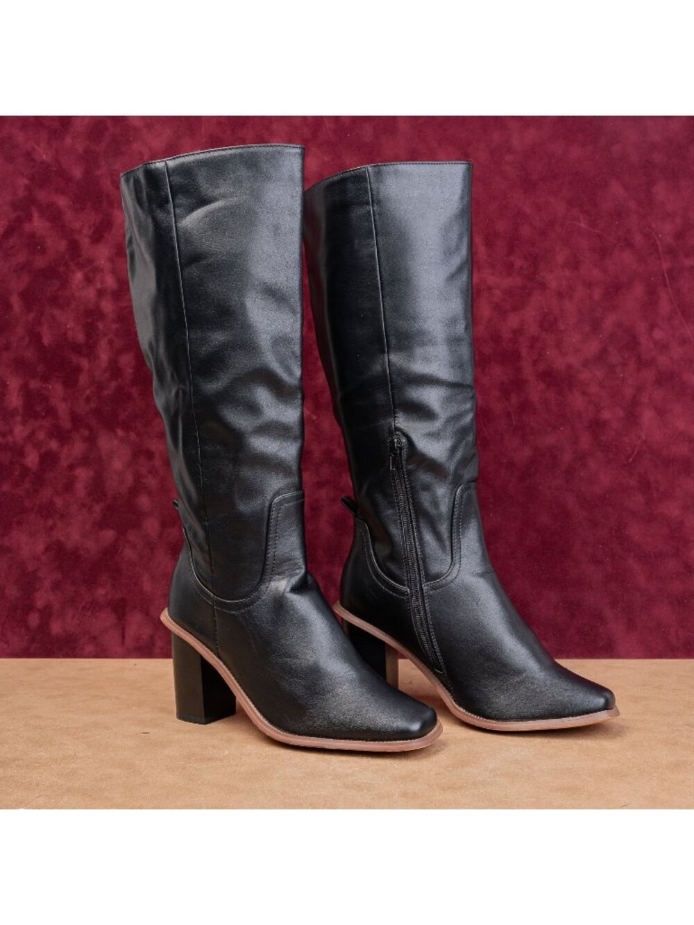 French Connection Wmn Black Vegan Leather Wide Calf Square Toe Stretch Boots 10
